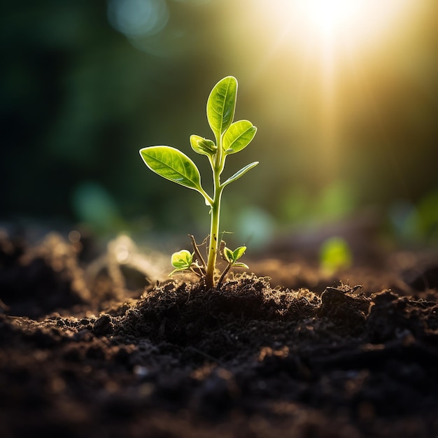 Photo of a small tree sapling growing in the soil