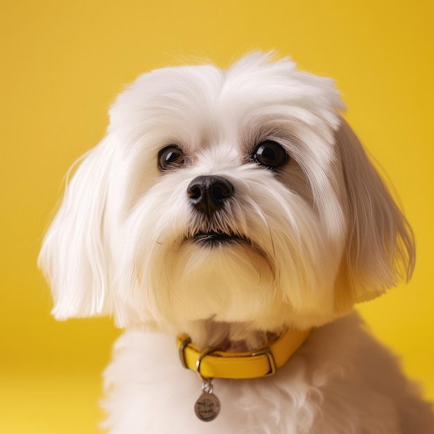 PHOTO A small white dog with a yellow collar