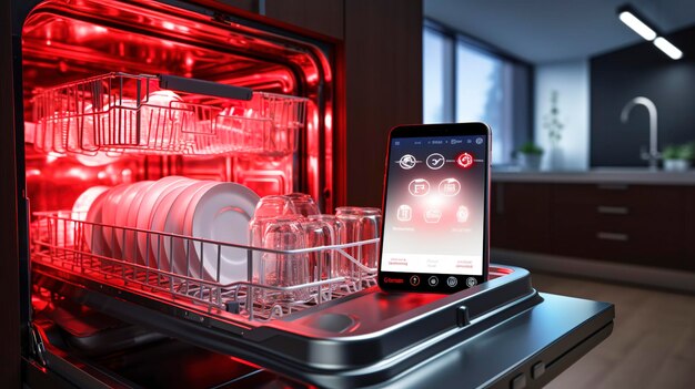 A Photo of a smart dish washer with Wi Fi connectivity and app control