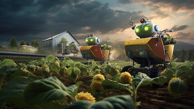 Photo of a smart robot farmer generated by AI