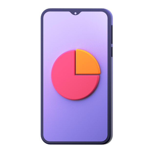 Photo smartphone with pie chart 3d illustration