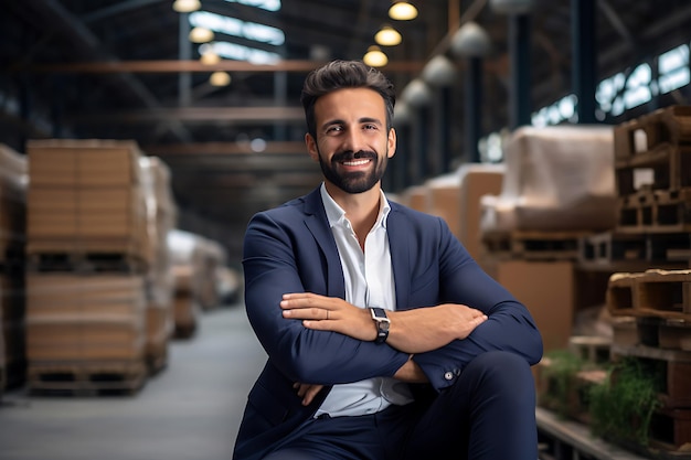 Photo of a Smiley Businessman Posing Indoor With Arms Crossed and Copy Space