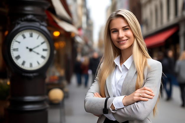 Photo of a Smiley Businesswoman Posing Outdoor With Arms Crossed