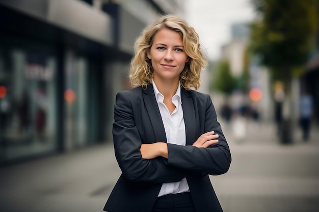 Photo of a Smiley Businesswoman Posing Outdoor With Arms Crossed