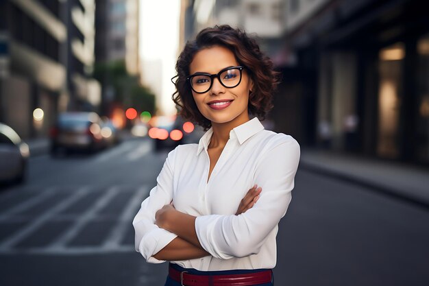 Photo of a Smiley Businesswoman Posing Outdoor With Arms Crossed