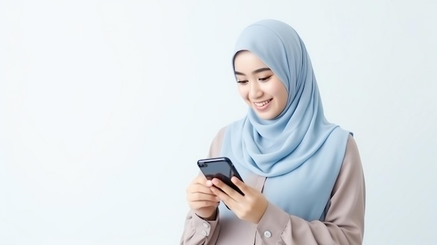 Photo smiling asian muslim woman