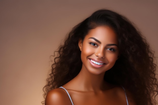 Photo smiling beautiful very cute face of fit African girl skin care model