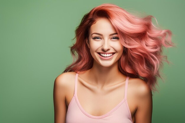 Photo photo smiling beautiful very cute face of fit vibrant pink red hair girl skin care