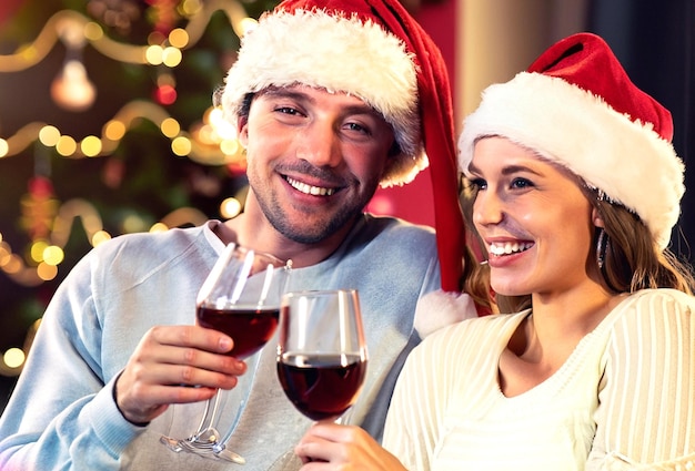 photo smiling couple toasting at christmas party