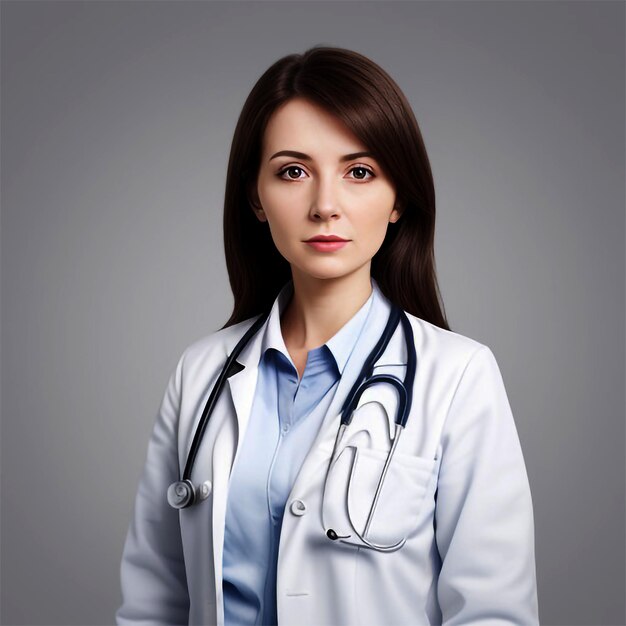 photo smiling female doctor with strethoscope isolated on grey