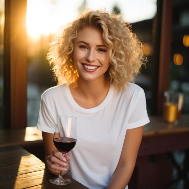 Фото улыбающейся девушки с пивом, сгенерированное ИИ