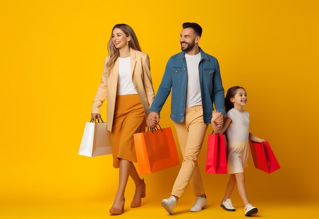 Photo of smiling happy family shopping together