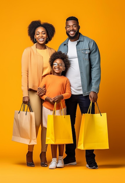 笑顔で幸せな家族が一緒に買い物をしている写真