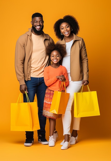 Photo of smiling happy family shopping together