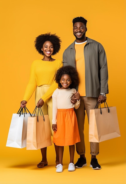 Photo of smiling happy family shopping together
