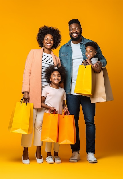 Photo of smiling happy family shopping together