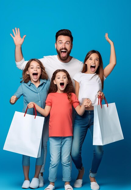 Photo of smiling happy family shopping together