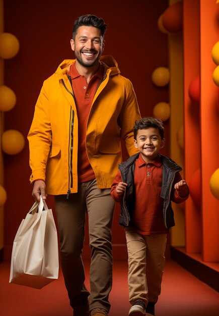 Photo of smiling happy family shopping