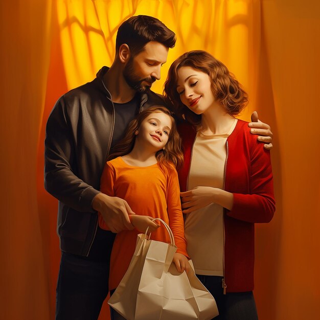 Photo of smiling happy family shopping