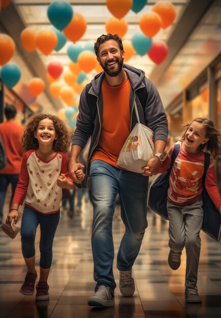 Photo of smiling happy family shopping