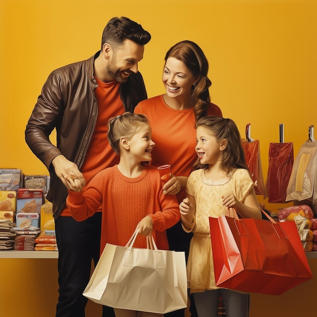 Foto foto di una famiglia sorridente e felice che fa shopping