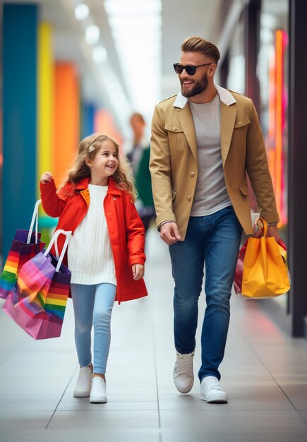 Photo of smiling happy family shopping