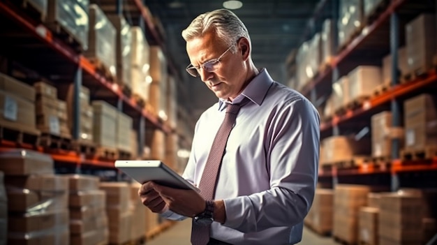 Photo photo of smiling portrait of a male supervisor standing in warehouse warehouse management
