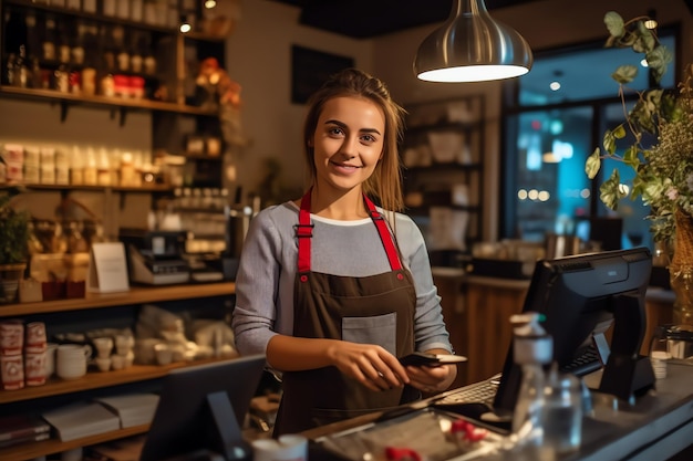 Photo of smilling cashier