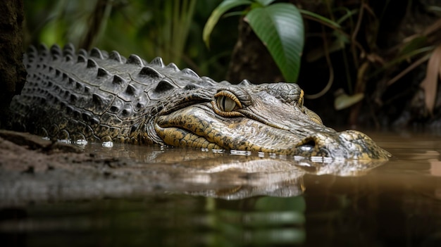 A Photo of a Sneaky Crocodile Lurking in the Jungle