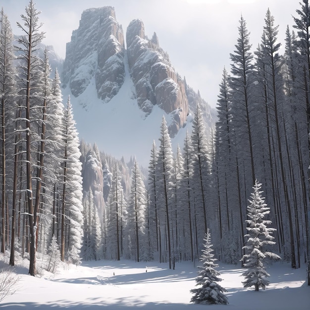 photo of snow mountains with beautiful scenery and forest