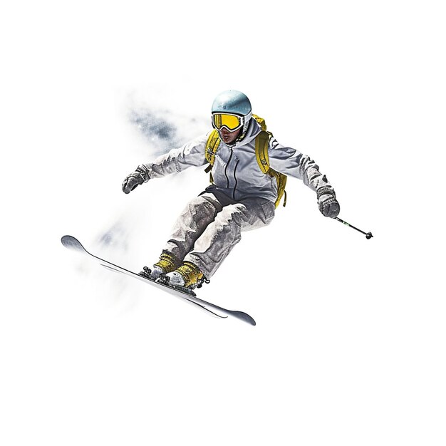 Photo of snow skiing in white background generative ai