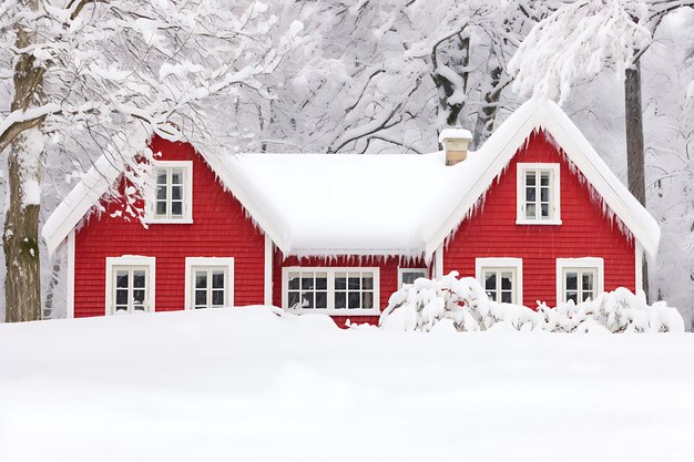 Foto foto di cottage norvegesi coperti di neve in inverno