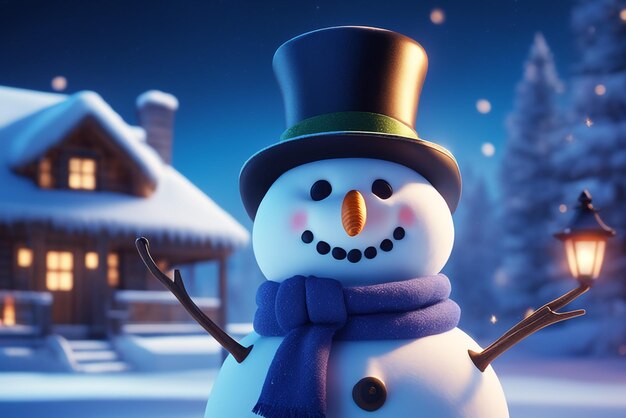 Photo a photo of a snowman in the winter with a nightmode christmas celebrations background