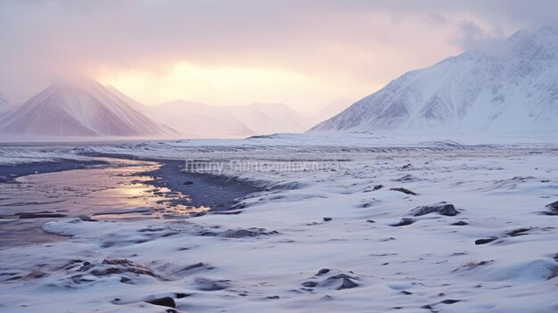 Photo a photo of a snowy arctic moraine barren tundra backdrop