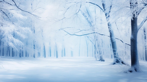 A photo of a snowy forest soft snowfall