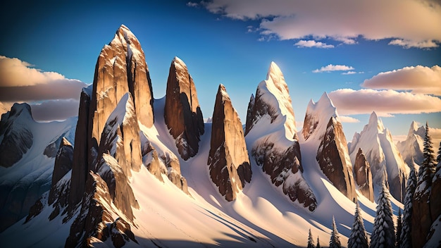 Photo of a snowy mountain range painting