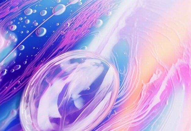 Photo of soap bubbles with colourful pastel holographic gradient background