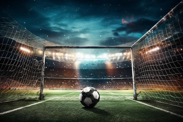 photo soccer into goal success concep