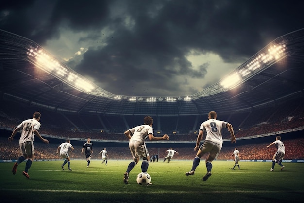 photo soccer players in action on professional stadium