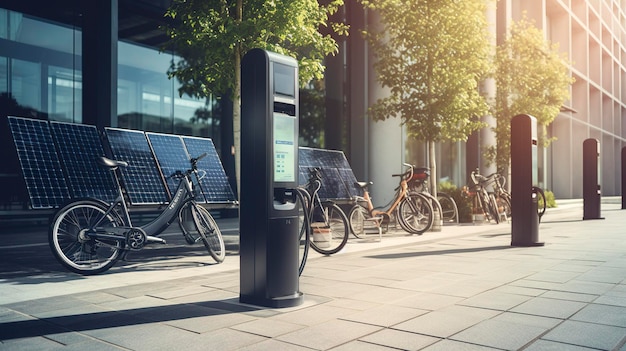 太陽光発電の電気自転車充電ステーションの写真