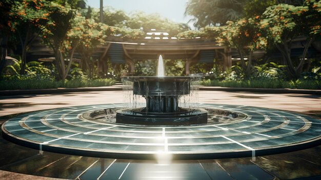 A photo of a solarpowered fountain in a public park