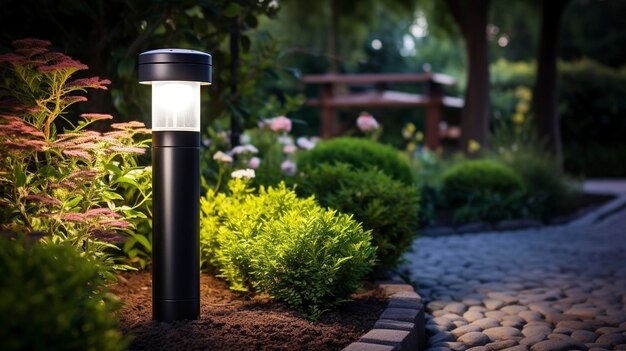 Photo a photo of a solarpowered garden light