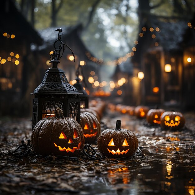 Photo of some glowing pumpkins for halloween celebration