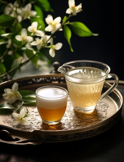 Фото чая из жасмина, изящно выложенного на столе.