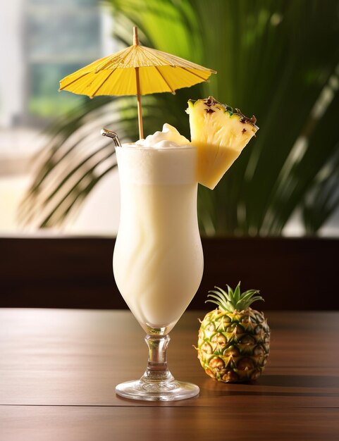 Photo of some pina colada drink elegantly plated on a table