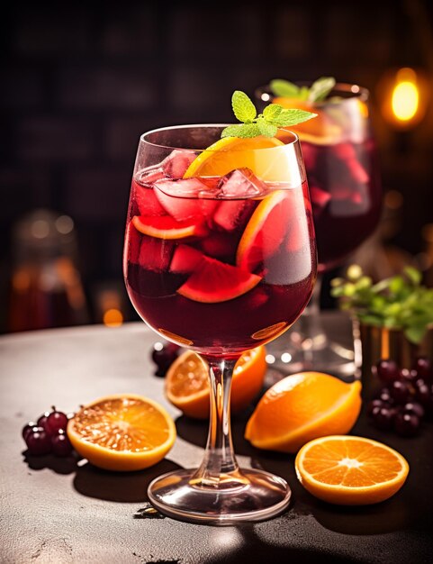 Foto foto di una bevanda sangria elegantemente placcata su un tavolo