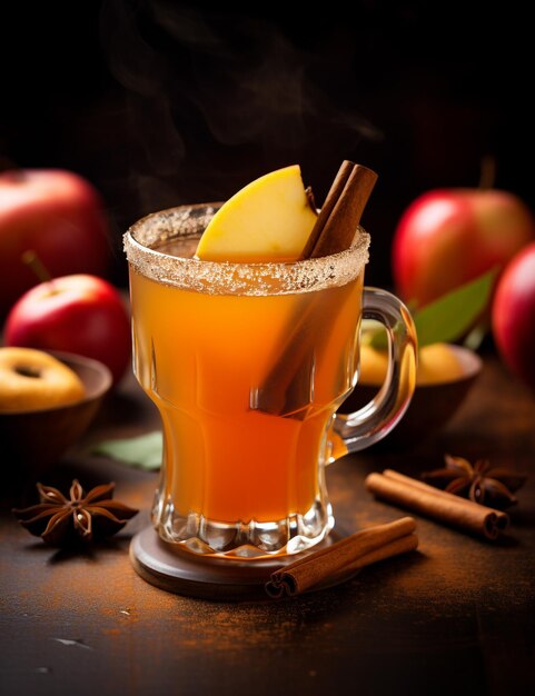 Photo photo of some spiced apple cider drink elegantly plated on a table