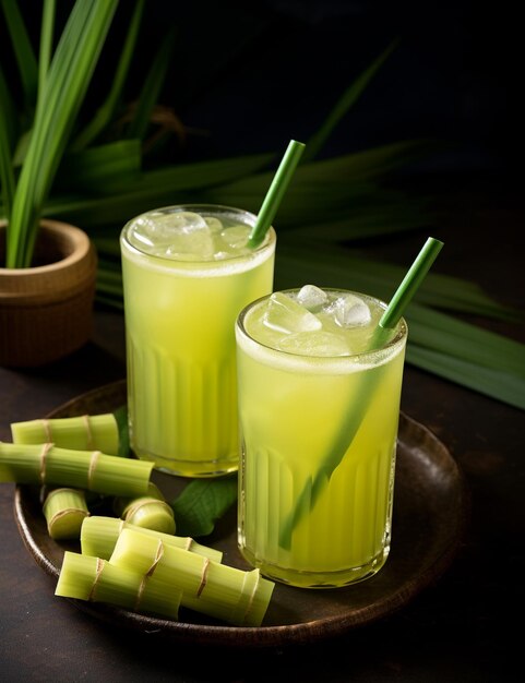 Photo photo of some sugarcane juice drink elegantly plated on a table