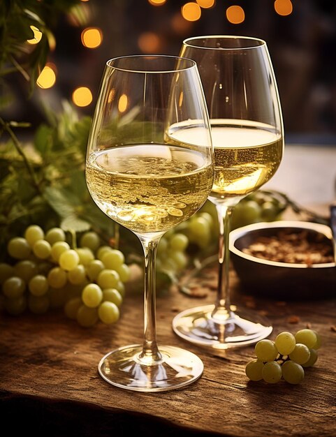 Foto foto di una bevanda di vino bianco elegantemente placcata su un tavolo