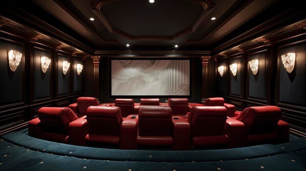 Photo a photo of a sophisticated home theater with plush seating and surround sound